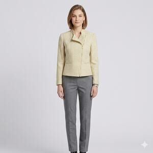 CALVIN KLEIN Womans Pale Yellow and Silver Gray Tweed Suit Jacket  6P